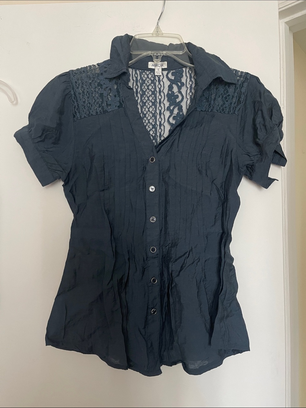Miróa Navy Lace-Back Button Down Shirt